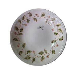 Set of 4 TOTALLY TODAY Dragonfly Meadow Floral White Green 8" Salad Plates